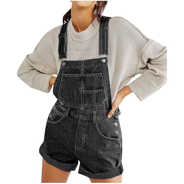 Women Shortalls Basic Stretch Denim Jean Shorts Overalls